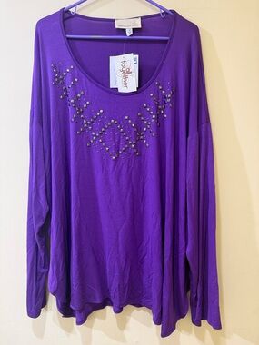 Together Purple Scoop-Neck Long Sleeve Top with Stud Detail women’s 3XL